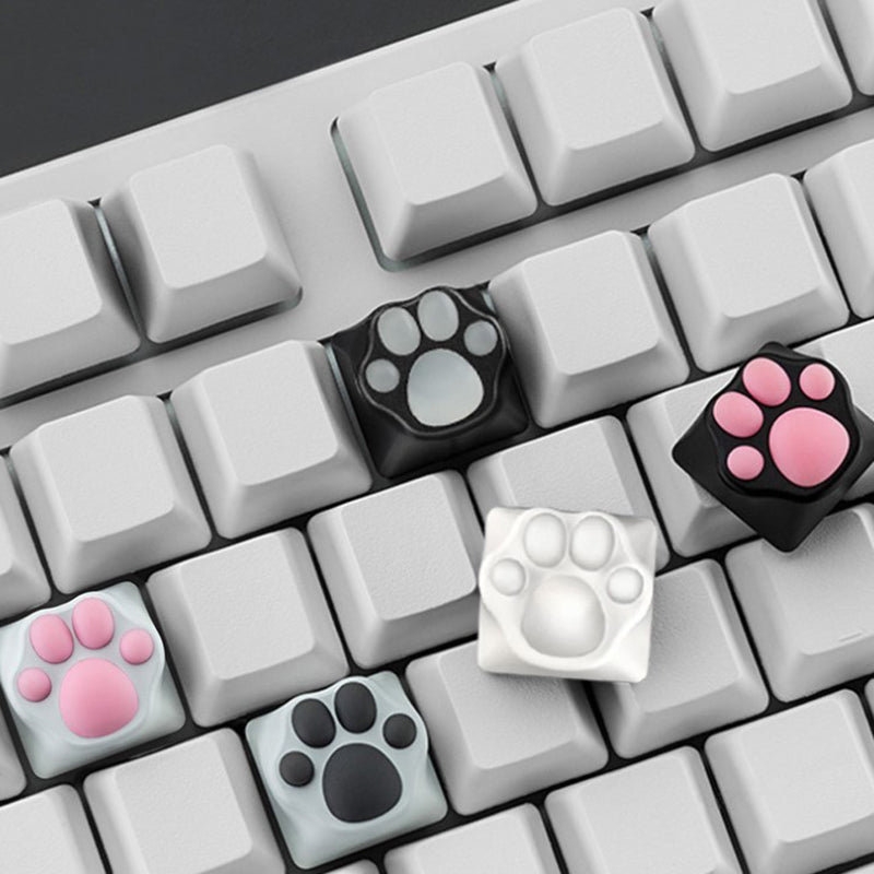 Cat Paw Artisan Keycaps - Aluminum Alloy Base - White and Pink