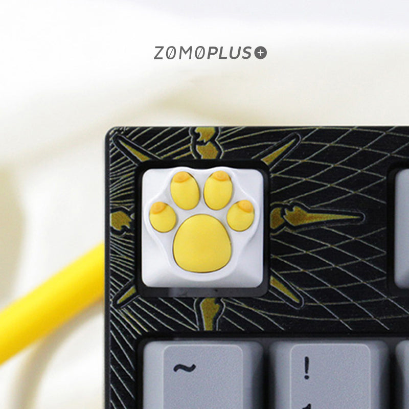 Cat Paw Artisan Keycaps - Aluminum Alloy Base - White and Yellow