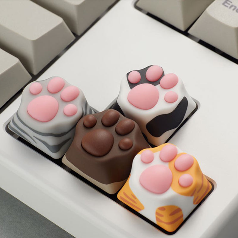 Cat Paw Artisan Keycaps - ABS Base - Grey and Pink